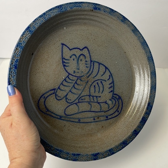Vintage 1990 Eldreth Cat Pie Salt Glazed Pottery Plate Dish - Picture 8 of 11